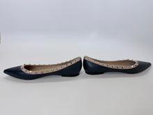 Load image into Gallery viewer, Valentino Garavani Navy Blue Rockstud Flats Size 39 1/2