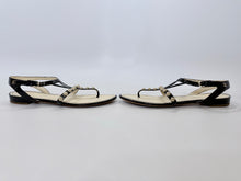 Load image into Gallery viewer, CHANEL Black Patent Leather CC And Camellia Flat Thong Sandals Size 39 1/2