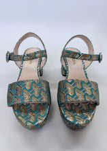 Load image into Gallery viewer, Prada Turquoise and Gold Metallic Sandals Size 38 1/2