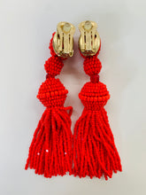 Load image into Gallery viewer, Oscar de la Renta Red Tassel Clip Earrings