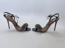 Load image into Gallery viewer, Aquazzura Monaco 105 Antracite Leather and Crystal Sandal Size 38 1/2