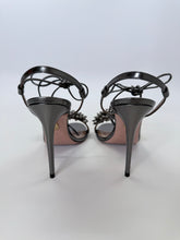 Load image into Gallery viewer, Aquazzura Monaco 105 Antracite Leather and Crystal Sandal Size 38 1/2