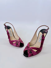 Load image into Gallery viewer, Jimmy Choo Pink and Black Snake Print Silk Slingback Sandal Size 37