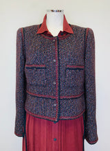 Load image into Gallery viewer, CHANEL Merlot and Black Tweed Jacket Size 42