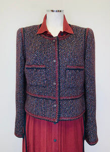 CHANEL Merlot and Black Tweed Jacket Size 42