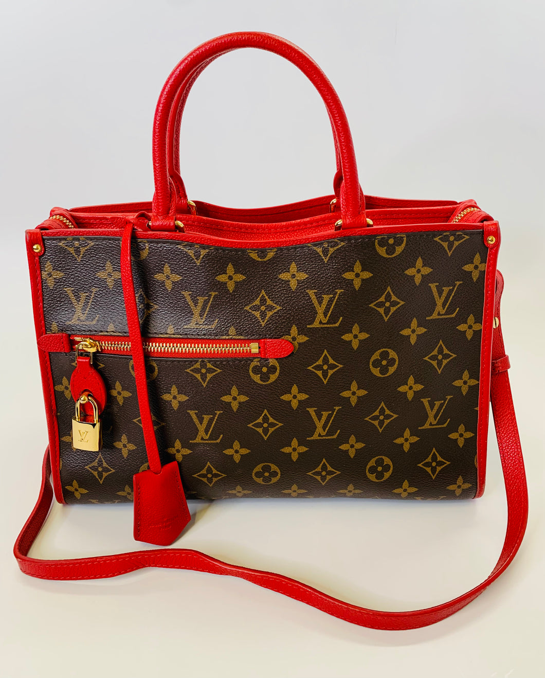 Louis Vuitton Coated Monogram Canvas and Cerise Leather Popincourt Tote PM