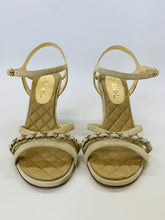 Load image into Gallery viewer, CHANEL Beige Quilted Suede Wedge Sandals Size 39 1/2