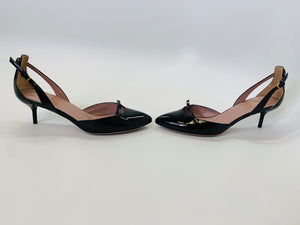 Gucci Black Patent Leather Knotted Tie Pumps Size 36 1/2
