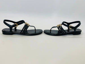 CHANEL Black CC Flat Thong Sandals Size 36