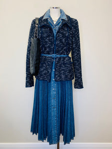 CHANEL Navy Blue and Black Tweed Jacket Size 42