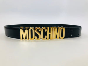 Moschino Black Logo Belt Size 40 - Small