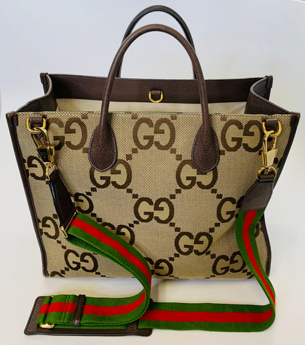 Gucci GG Jumbo Canvas and Leather Tote Bag