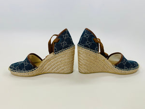 Gucci New Denim GG Espadrille Wedge Size 37