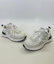 Load image into Gallery viewer, CHANEL Grey and White CC Lace Up Sneakers Size 36