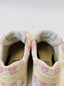 CHANEL Pink and Ivory Tweed CC Sneakers Size 37 1/2