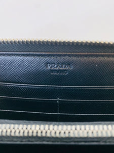 Prada Black Tessuto Nylon Large Zip Around Wallet