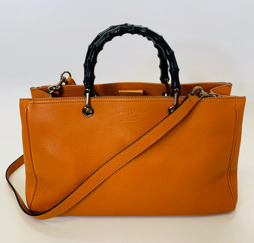 Gucci Orange Medium Bamboo Handle Shopper Tote Bag