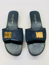 Load image into Gallery viewer, Louis Vuitton Navy Blue Monogram Wooden Clogs Size 40 1/2