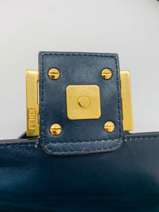 Fendi Navy Blue FF Embossed Baguette Bag