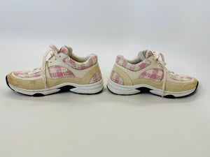 CHANEL Pink and Ivory Tweed CC Sneakers Size 37 1/2