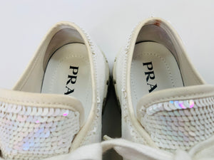 Prada White Sequin Platform Sneakers Size 37