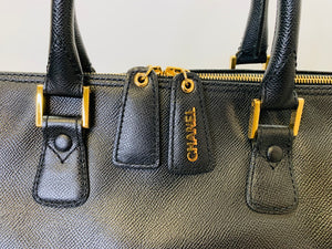 CHANEL Vintage Black Caviar Leather Boston Bag