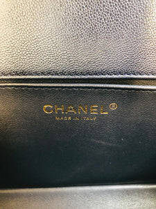 CHANEL Dark Blue Grained Calfskin Medium Boy Bag