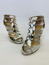 Load image into Gallery viewer, Jimmy Choo Silver Ren 100 Sandals Size 37 1/2