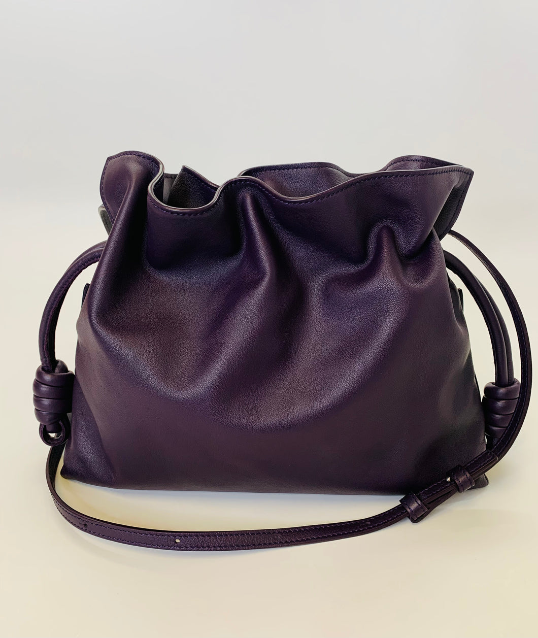 Loewe Eggplant Flamenco Drawstring Clutch With Strap