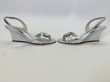 Load image into Gallery viewer, Manolo Blahnik Silver Leather and Crystal Wedge Size 36