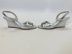 Manolo Blahnik Silver Leather and Crystal Wedge Size 36
