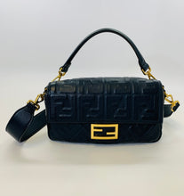 Load image into Gallery viewer, Fendi Navy Blue FF Embossed Baguette Bag