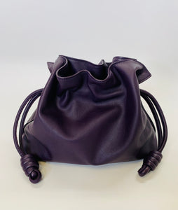 Loewe Eggplant Flamenco Drawstring Clutch With Strap