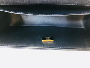 CHANEL Dark Blue Grained Calfskin Medium Boy Bag