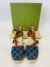 Load image into Gallery viewer, Gucci New Denim GG Espadrille Wedge Size 37