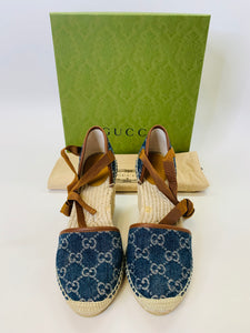 Gucci New Denim GG Espadrille Wedge Size 37