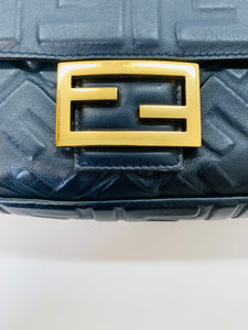 Fendi Navy Blue FF Embossed Baguette Bag