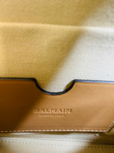 Balmain Bbuzz 22 Brown Calfskin and Raffia Top Handle Bag with Strap