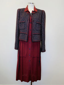 CHANEL Merlot and Black Tweed Jacket Size 42