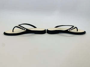 CHANEL Black and Ivory Pearl Thong Sandals Size 37 1/2 C