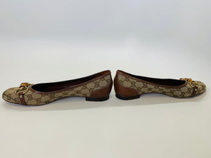 Gucci Beige GG Canvas Bamboo Flat Size 11