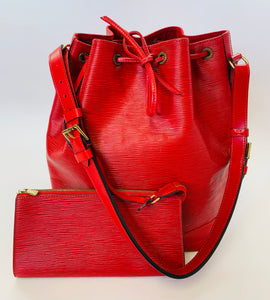 Louis Vuitton Red Noe MM Bag with Pochette