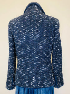 CHANEL Navy Blue and Black Tweed Jacket Size 42