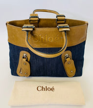 Load image into Gallery viewer, Chloe Denim and Leather Logo Tote Bag