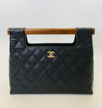 Load image into Gallery viewer, CHANEL Vintage Black Caviar Leather Wooden Handle Bag