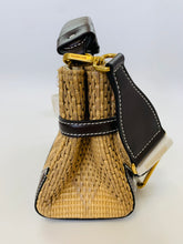 Load image into Gallery viewer, Balmain Bbuzz 22 Brown Calfskin and Raffia Top Handle Bag with Strap