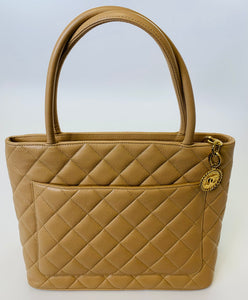 CHANEL Camel Caviar Leather Medallion Tote Bag