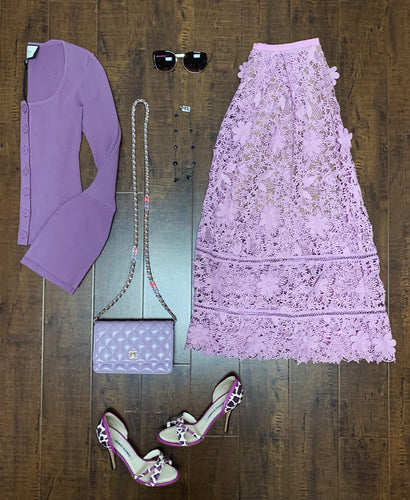 Self Portrait Lilac Lace Midi Skirt Sizes 4, 6 and 8