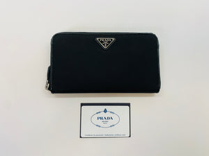 Prada Black Tessuto Nylon Large Zip Around Wallet