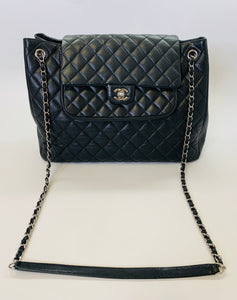 CHANEL Black Large Adjustable Chain Flap Bag